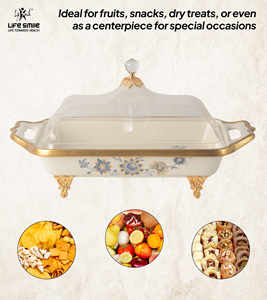 Plato de Postres con Tapa Transparente en Forma de Cúpula y Base Dorada, Material de Porcelana Fina, Aspecto Moderno y Lujoso - Product Image 4