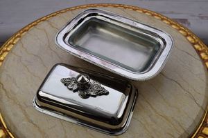 Nickel-Plated Butter Dish with Glass Insert: Silver <b>Kitchen</b> Decor - Product Image 2