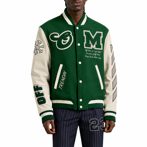 Wholesale Men's Oversized Varsity Jacket Embroidered Letter Logo Streetwear Turn-<b>down</b> Collar Regular Fit Cotton Polyester Blend - Product Image 1