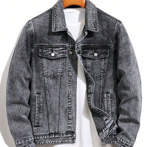 High Quality Premium Polyester/Cotton Blend Canvas Denim <b>Jacket</b> for Men Vintage Ripped <b>Slim</b> <b>Fit</b> Streetwear Windproof - Product Image 1