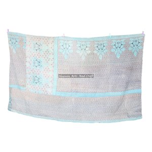 Reversible Vintage Kantha <b>Quilt</b> Indian Reversible Hand Stitched Heavy <b>Throw</b> Old Sari Blanket Patch Work Heavy 3 To 5 Layers - Product Image 1