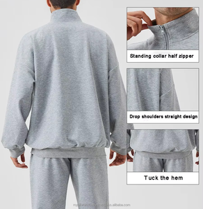 ชุดออกกำลังกายและวิ่งจ๊อกกิ้งผู้ชายแบบหลวมชุดออกกำลังกายวิ่งจ๊อกกิ้งแบบมีซิปครึ่งโลโก้ออกแบบได้ตามต้องการ - Product Image 2