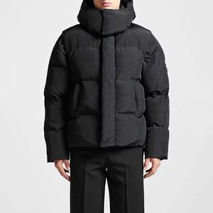Black <b>Men's</b> <b>Canvas</b> Puffer <b>Jacket</b> Oversized Hooded Heavyweight Quilted Winter Coat Solid Front Outerwear - Product Image 1