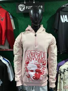 เสื้อฮู้ดดี้ FLYEXWEAR สีชมพูแบบ unisex ครึ่งซิป ทรงโอเวอร์ไซส์ สไตล์สตรีทแวร์ ผ้าฝ้ายแท้ 100% โลโก้ด้านหน้า สไตล์ฮิปฮอป เป็นมิตรต่อสิ่งแวดล้อม - Product Image 5
