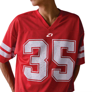 Mens Red American Football Jersey V Neck Short Sleeve Mesh Tackle <b>Twill</b> Number 35 Breathable Regular Fit Adult Sports Team Appar - Product Image 4