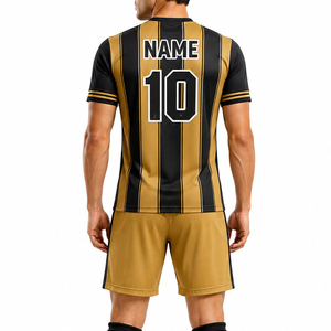 Maillot de football pour homme, rayé or et noir, manches courtes, col en V, polyester respirant, ensemble uniforme de football pour adulte, toutes saisons - Product Image 2