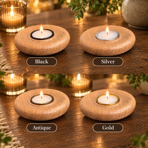 Support rond en bois naturel pour bougies chauffe-plat |   Bol votif artisanal pour la décoration intérieure, accent festif et de table - Product Image 4