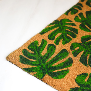 Monstera Leaf Coco Brush <b>Doormat</b> PVC Backed Tropical Printed Coir Door Mat Designer Entrance Mat Natural Fibre Home Decor Mat - Product Image 3