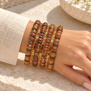 Conjunto de Brazaletes Texturizados Multitono para Mujer, en Oro, Oro Rosa y Negro, Joyería Tradicional de Imitación, Venta al Por Mayor - Product Image 4