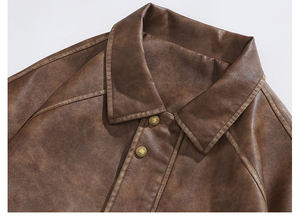 เสื้อแจ็คเก็ตหนังวินเทจทรงโอเวอร์ไซส์สำหรับผู้ชาย แจ็คเก็ตหนังสำหรับขี่มอเตอร์ไซค์ แจ็คเก็ตลำลอง เสื้อแจ็คเก็ตนักขี่มอเตอร์ไซค์ เสื้อโค้ทฤดูหนาว แจ็คเก็ตบอมเบอร์ลายแบบสั่งทำพิเศษ - Product Image 6