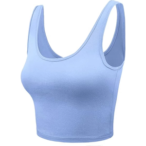 Women Seamless <b>Racerback</b> Sports Bra <b>Top</b> Light Blue Wire Free Spandex Polyester All Seasons Workout <b>Tank</b> - Product Image 2