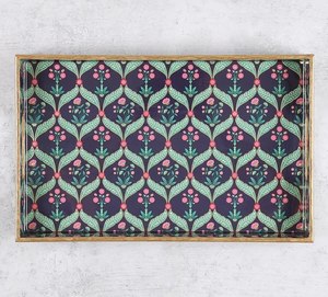 Plateau de service carré moderne en bois écologique de qualité supérieure, couleur personnalisée, logo, fait main, motif floral, sans danger pour les aliments - Product Image 5