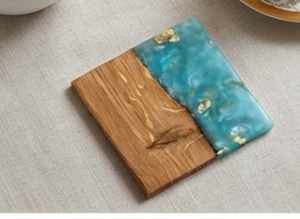 Posavasos Rectangulares de Madera Premium con Incrustaciones de Resina Azul, Antideslizantes, Diseño Moderno para el Hogar - Product Image 3