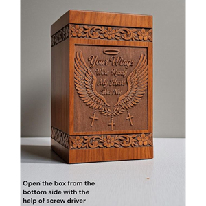 Engraved Angel Wings Wooden Cremation Urn: Personalized Memorial Keepsake Memorial Keepsake by AYAANS - Product Image 3