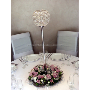 Pedestal de aspecto real, Base de metal, portavelas redondo con cuentas de cristal, florero, decoración de mesa de boda, centro de mesa - Product Image 6