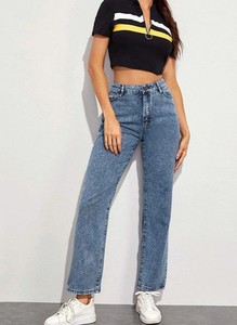 Jeans Mom de Mujer al por Mayor, Personalizados, de Tiro Medio, Estilo Japonés, Rectos, Transpirables, con Diseño de Puntos Desgastados - Product Image 2