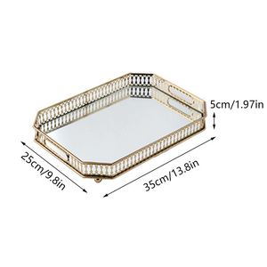 Wholesale Luxury <b>Octagonal</b> Gold <b>Mirror</b> Tray Bulk Hotel Serving Platter with Elegant Ornate Lattice Frame and Integrated Handles - Product Image 6