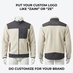 Chaqueta Premium para Mujer de Forro Polar Sherpa de 320 GSM, Diseño de Paneles en Gris Crema, Logotipo Personalizado Bordado e Impreso, OEM - Product Image 1