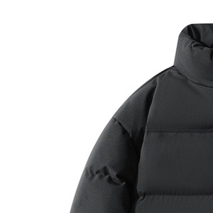 Men's Black Solid Color Puffer Jacket Stand Collar Zipper Closure Windproof <b>Thick</b> Polyester <b>Winter</b> Casual <b>Coat</b> - Product Image 3