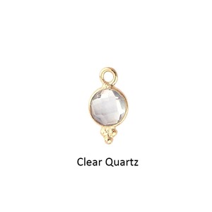 Crystal Quartz Faceted <b>Charm</b> 6mm Gold Plated Round Bezel Pendant Double Sided Birthstone Gemstone <b>Charm</b> for Handmade Jewelry - Product Image 1