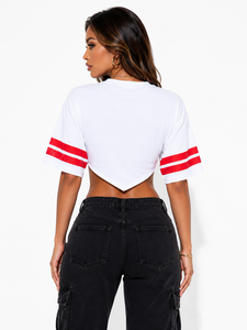 Maillot de football blanc découpé pour femme, numéro 13 et rayures, haut à manches courtes col rond, printemps-été, logo personnalisé - Product Image 2