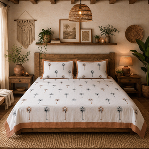 Jaipur Hand Block Printed Floral <b>King</b> <b>Size</b> Flat Bed Set 100% Cotton 200TC Soft Durable Breathable Home Hotel Use Wholesale - Product Image 5