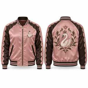 Chaqueta Cortavientos Juvenil Personalizada de Satén con Mangas Raglán, Cierre Completo con Cremallera, Puños a Rayas, Tela de Poliéster y Bordado Relajado - Product Image 4