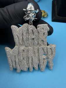 จี้เพชรโมอิสซาไนต์ทรง 3 มิติ เงินแท้ 925 ประดับอักษรย่อแบบกำหนดเอง สไตล์ฮิปฮอป สำหรับทุกเพศ - Product Image 5