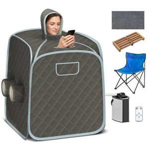 800W Grey Portable 2-Person Sauna Tent with 9 Temperature Levels & 15 90min Timers 3L Steamer (Explosion-Proof Lid) - Product Image 6