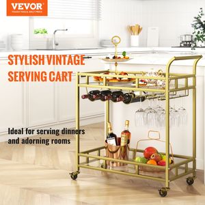 2 livelli in metallo oro carrello di servizio Bar con portabottiglie per vino portabicchieri capacità 120 LBS eleganti set Bar - Product Image 2