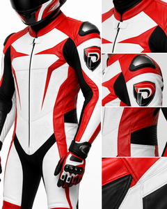 Dumela Custom Genuine Leather Motorbike <b>Suit</b> Full <b>Body</b> Protection Red <b>White</b> Black Breathable Windproof Waterproof Unisex High - Product Image 5