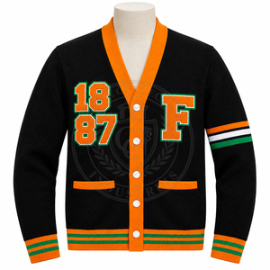 Sisterhood Florida A&M University White Green V-Neck Knitted Acrylic <b>Cardigan</b> Women's Breathable Preppy Style Chenille - Product Image 2