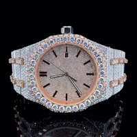 Montre carrée de luxe entièrement sertie de moissanite en acier inoxydable argenté et rose, bijou audacieux et élégant de style hip-hop