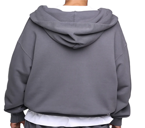 Sweat-shirt à capuche surdimensionné pour homme, fermeture éclair quart de tour, gris uni, en polaire, coupe classique, pour l'automne - Product Image 3