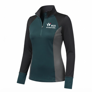 WIZE INTERNATIONAL Camiseta de yoga de manga larga con cremallera de un cuarto para mujer, con bloques de color en contraste, que absorbe el sudor, de ajuste regular - Product Image 3