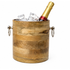 Seau à glace vintage en bois avec doublure en acier inoxydable à double paroi, logo personnalisé, refroidisseur de vin et de champagne rond de luxe pour bar, vente en gros - Product Image 1