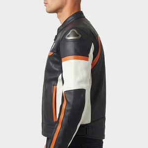Manufacture Motor <b>Bike</b> Leather <b>Jacket</b> Men Professional Biker Leather <b>Jackets</b> Stand Collar Zipper Racer Biker <b>Jacket</b> Unisex - Product Image 5