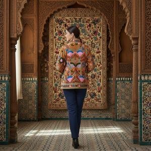 เสื้อแจ็คเก็ตบอมเบอร์ปักลายสีน้ำตาล |   เสื้อแจ็คเก็ตแขนยาว คอตั้ง ทรงปกติ งานปักมือ ซับในผ้าฝ้าย เสื้อคลุมตัวนอก กระเป๋า - Product Image 3