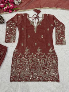 New Arrival Women Sharara Palazzo Set Heavy Crunchy Silk Fully Stitched <b>Top</b> Bottom Dupatta for <b>Festival</b> Wedding Party Wear - Product Image 5