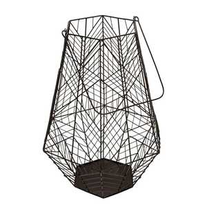 Geometric wireframe metal lantern polygonal base angular faceted shape rustic farmhouse indoor outdoor <b>candle</b> lighting durable - Product Image 1