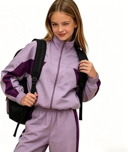 Ensemble de survêtement color block pour filles, veste ample à fermeture éclair et col montant, pantalon à rayures latérales, tenue 2 pièces - Product Image 3