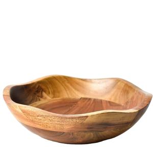 Bol en bois massif artisanal, plateau de service en bois naturel pour fruits, collations, salades et décoration pour la cuisine, la table à manger - Product Image 1