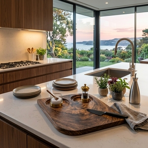 Plateau de service en bois de teck massif de qualité alimentaire, fait main, naturel, pour assaisonnements et présentation d'articles de cuisine - Product Image 2