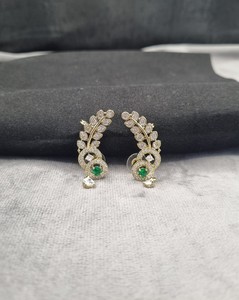 Boucles d'oreilles Ear Cuff pour femmes, motif feuille et cercle, avec pierres rondes scintillantes, bijoux de mode pour soirée, vente en gros - Product Image 6