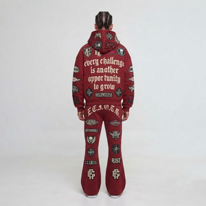 Chándal de hombre con capucha y cremallera, bordado, con cremallera completa, estampado de letras, estilo urbano, joggers de corte holgado, 100% algodón, chándal acampanado. - Product Image 2