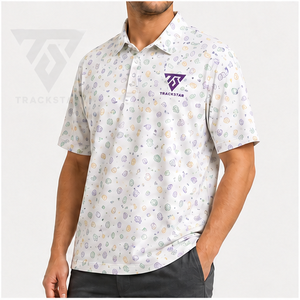 Camisa Polo Trackstar para Hombre, Blanca con Estampado Paisley Abstracto Multicolor, Manga Corta, Cuello con Botones, Camisa de Golf, Logotipo Personalizado - Product Image 5
