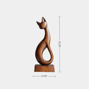 Estatua de gato moderna de madera, diseño minimalista, acabado en madera natural, decoración artística, escultura, adorno para estantería de sala de estar, hecho a mano - Product Image 4