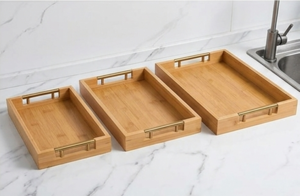 Juego de bandejas de servir de madera modernas hechas a mano, de un solo nivel, con asas, bandejas apilables para la cocina y la sala de estar, decoración del hogar - Product Image 3