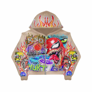 Manufacturer Custom Hoodie Oversized Heavyweight Dtg Printing Graphic Acid Washed Fleece Boxy Cropped 100%Cotton Baggy <b>Zip</b> <b>up</b> - Product Image 2