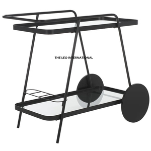 Chariot de service hôtelier moderne du milieu du siècle à 3 niveaux en bois avec cadre finition dorée et accents de mobilier commercial durable - Product Image 3